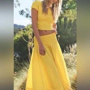 Free people Yellow Ruched Cropped skirt set